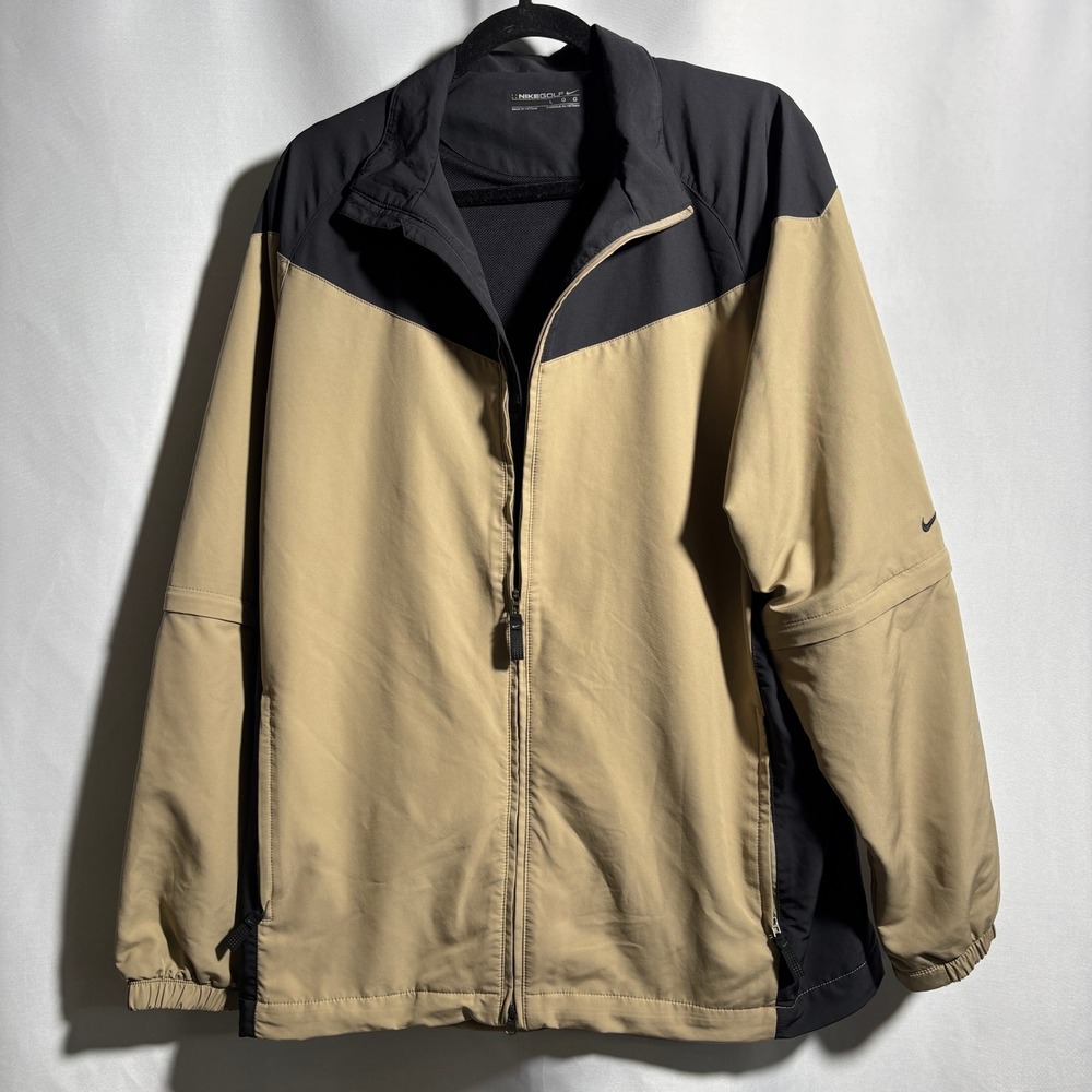 Nike Golf Mens Tan Black Zip Jacket Convertible Zip Sleeves 90s Dad Retro L